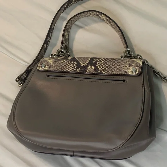 Michael Kors Snakeskin Crossbody Bag Women’s Half Moon Purple Top Handle Purse - Picture 3 of 16